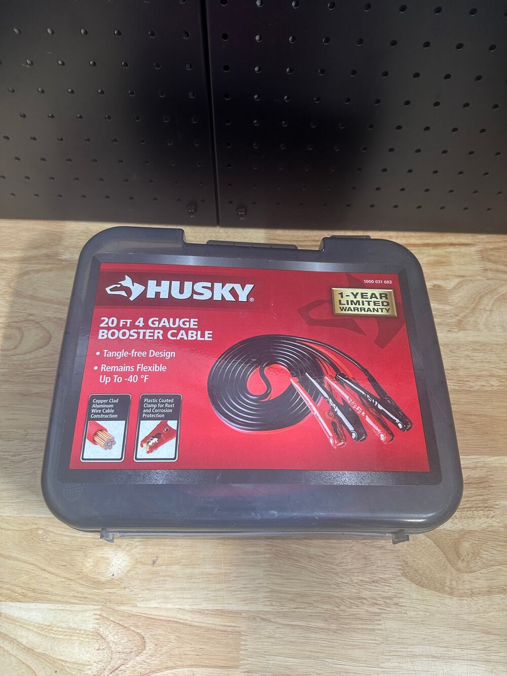 Husky 4 Gauge 20 Ft Booster Cables Heavy Duty Jumper Cables with Carrying Case